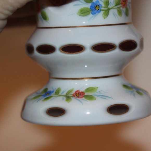 BOHEMIAN CZECH Cased Glass White Overlay Cut to Red Cranberry VASE Vintage - Picture 4 of 7